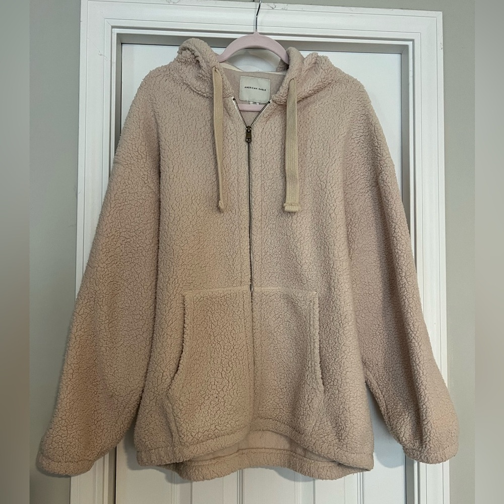 American Eagle Outfitters Cream Sherpa Jacket